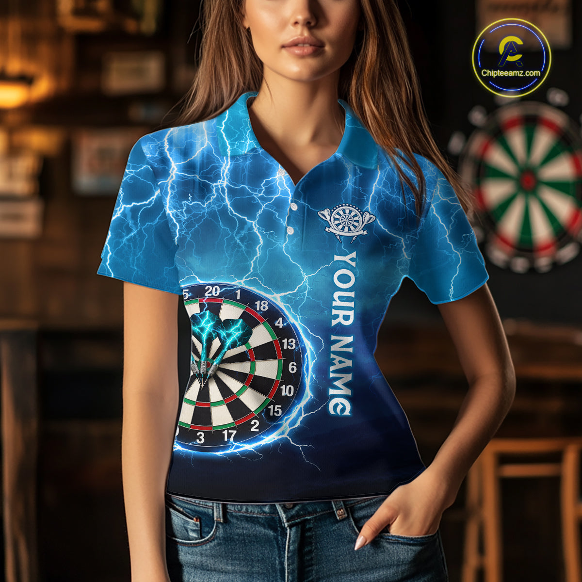 Custom Thunder Lightning Darts Shirt for Women Darts Team Jerseys Dartboard Shirt NNT263