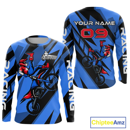 Blue Custom Motocross Jersey for Men Women Kid Dirt Bike Shirts Off road Riding Shirt XM467