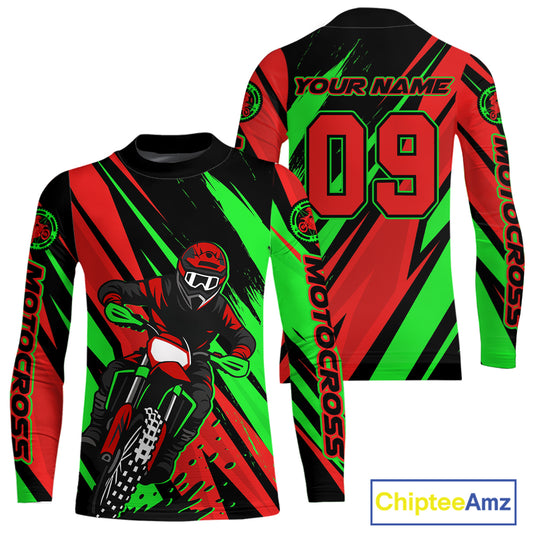 Red and Green Motocross Racing Jersey Custom Women Kid Men Dirt Bike Off road Shirt XM471