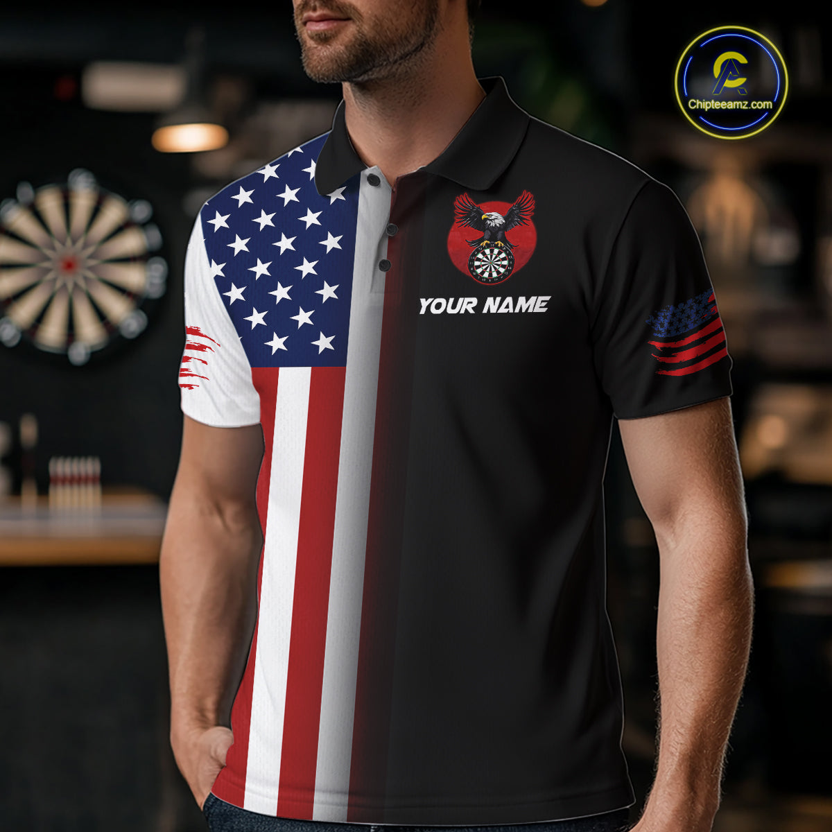 Custom American Flag Eagle Darts Shirt for Men Darts Team Jerseys Dartboard Shirt Dart League NNT268
