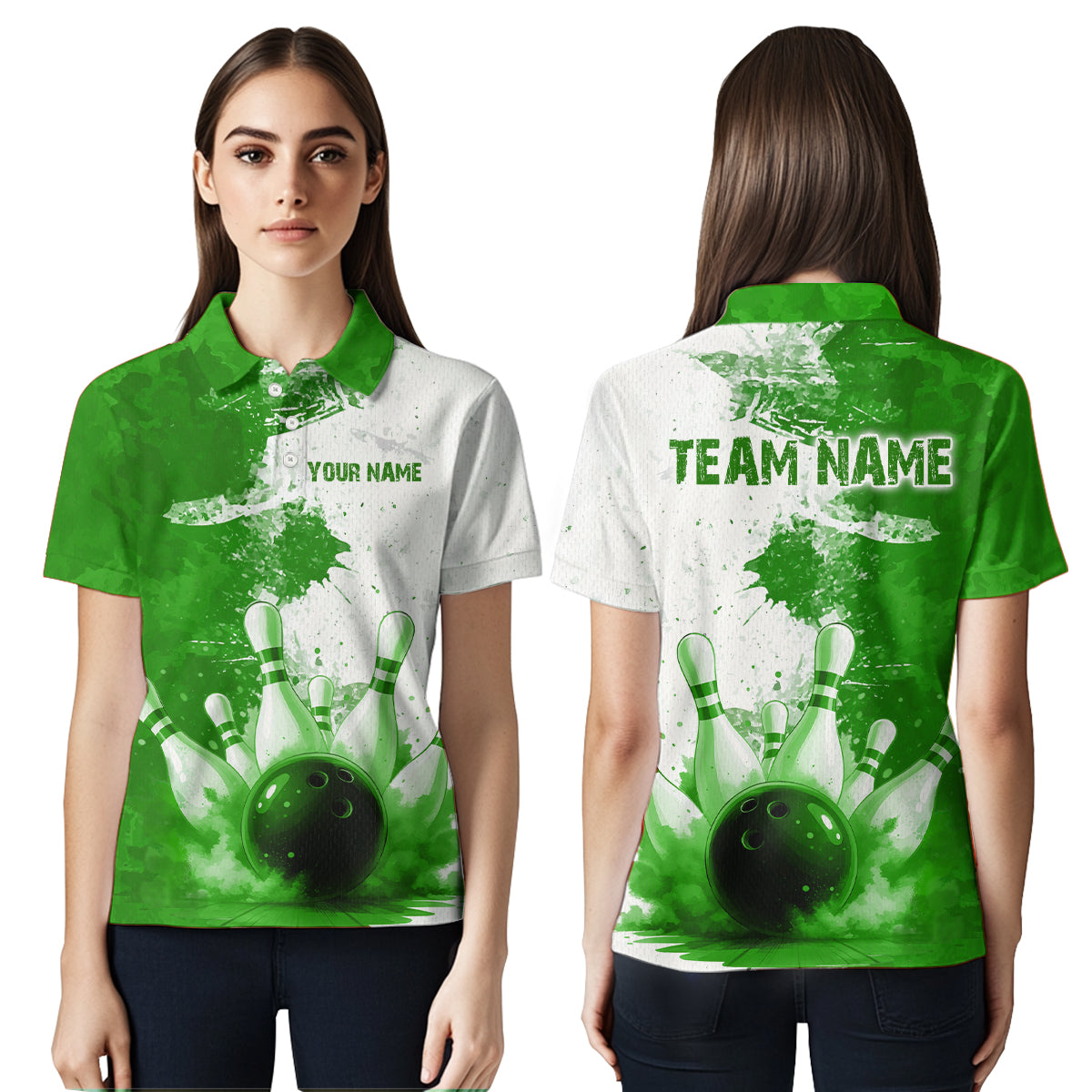 Green Bowling Shirts for Women Men Custom Bowling Polo & 1/4 Zip Shirt for Team MBL220