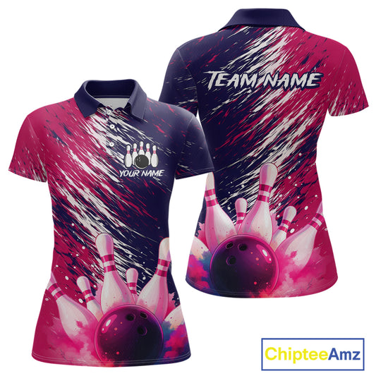 Watercolor Pink and Blue Bowling Shirts for Team Women Men Bowling Polo & 1/4 Zip MBL231