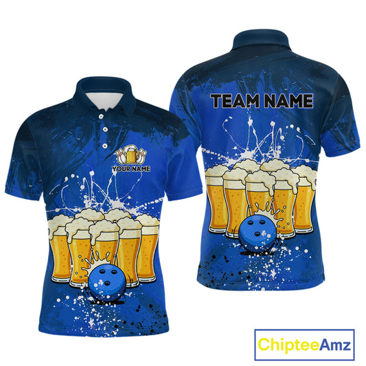 Beer Bowling Shirts Team Women Men Custom Blue Bowling Jersey Bowl League MBL249