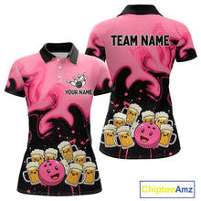 Load image into Gallery viewer, Funny Beer Bowling Shirts Pink for Women Men Bowling Polo&amp;1/4 Zip Bowling League MBL252