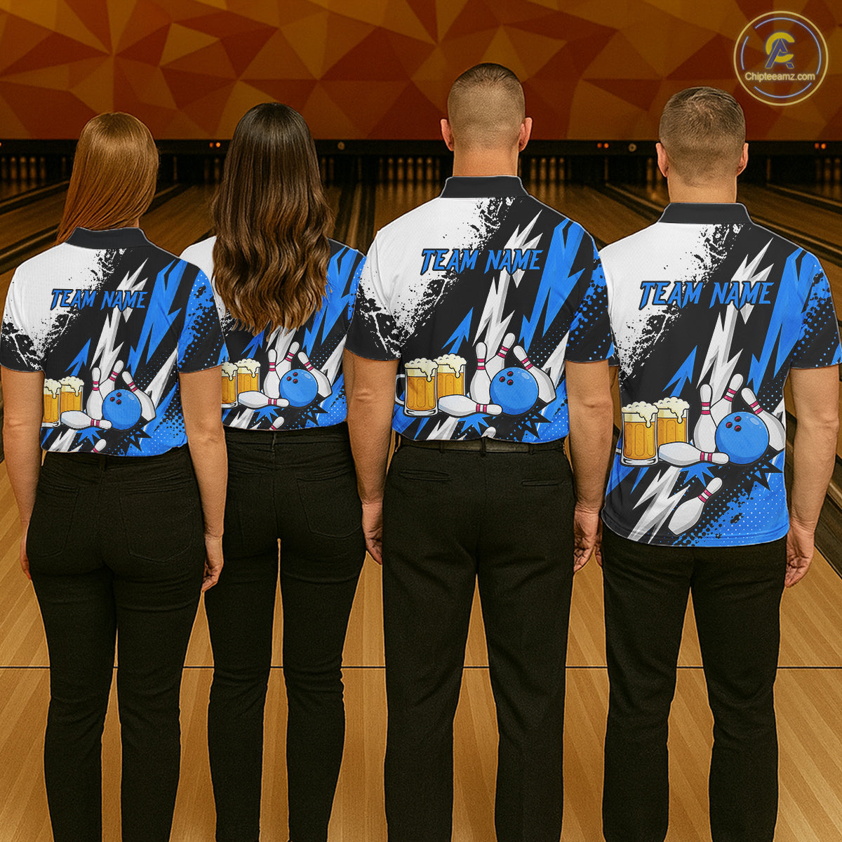 Custom Blue Beer Bowling Jersey for Men Bowling Team Shirts Bowling League Polo & 1/4 Zip HNT505