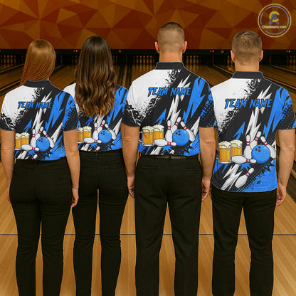 Custom Blue Beer Bowling Jersey for Women Bowling Team Shirts Bowling League Polo & 1/4 Zip HNT505