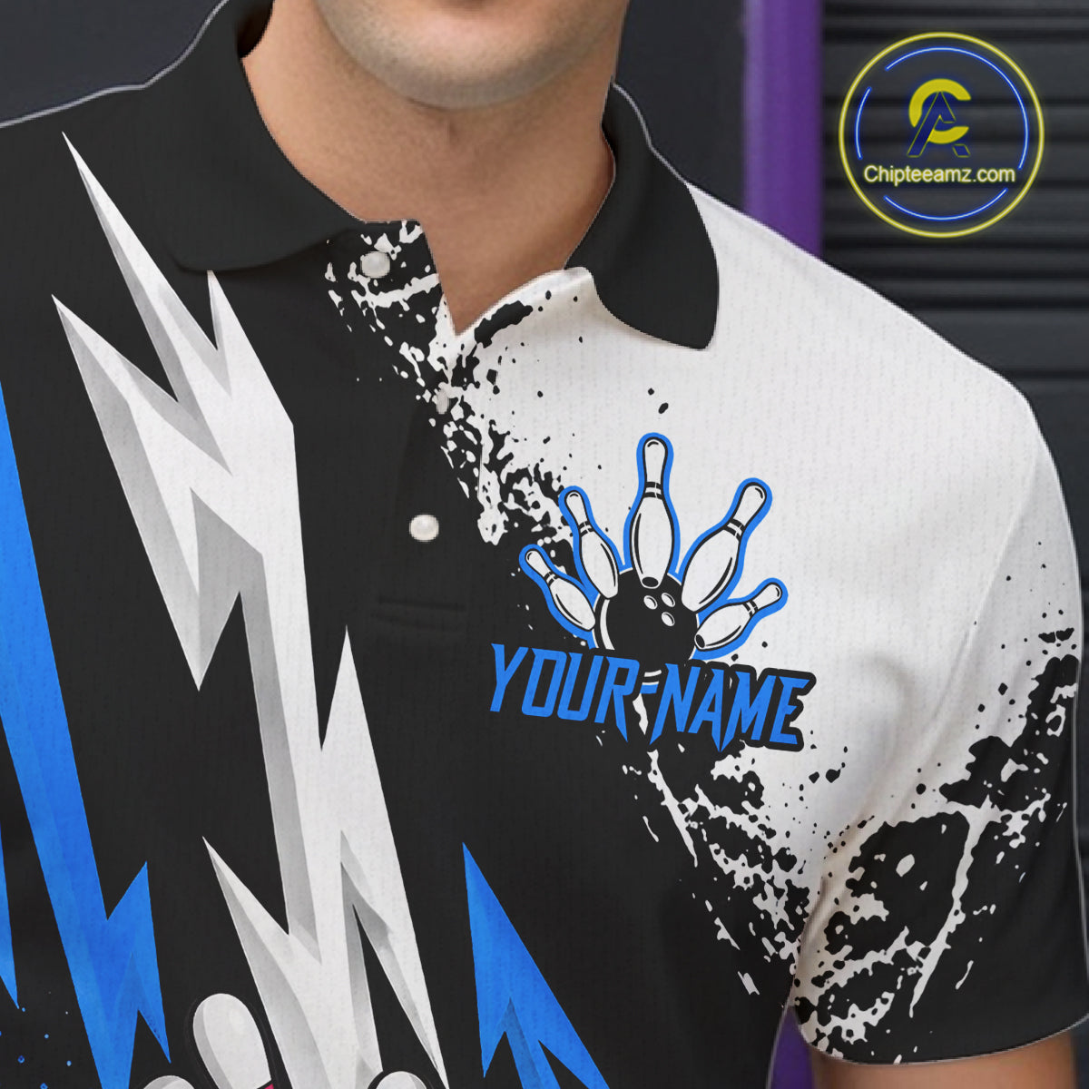 Custom Blue Beer Bowling Jersey for Men Bowling Team Shirts Bowling League Polo & 1/4 Zip HNT505