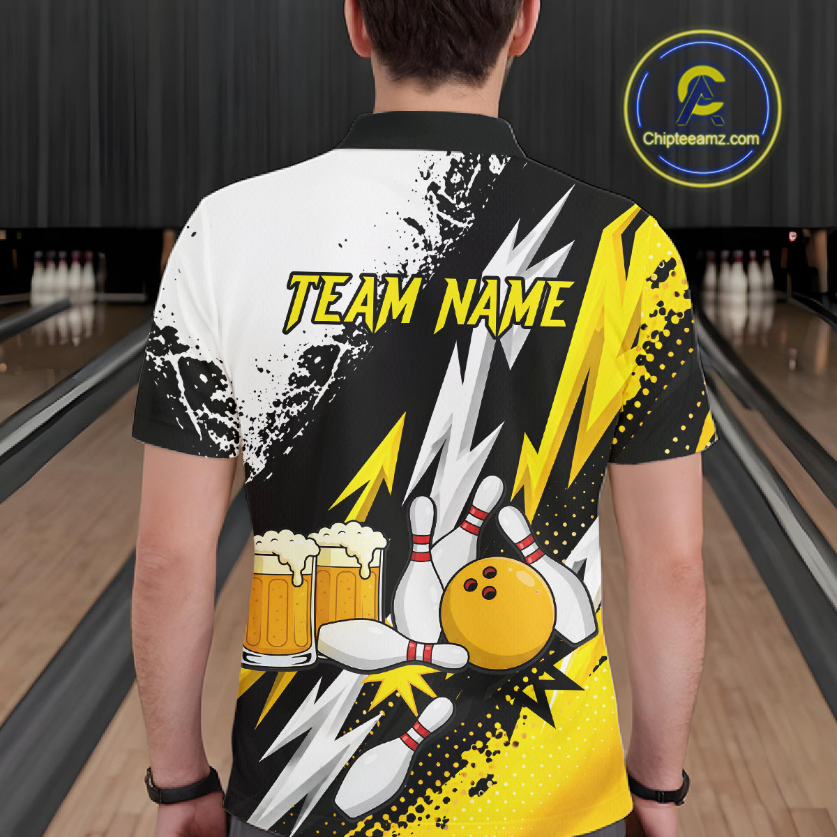 Custom Yellow Beer Bowling Jersey for Men Bowling Team Shirts Bowling League Polo & 1/4 Zip HNT505