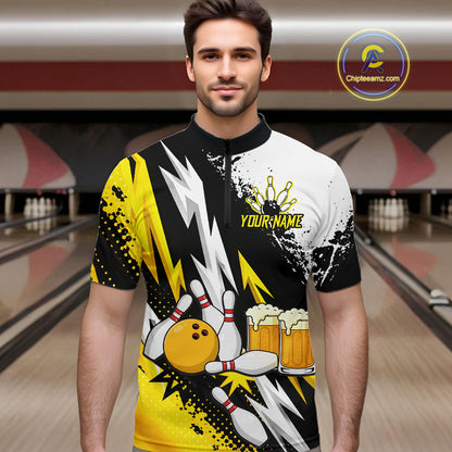 Custom Yellow Beer Bowling Jersey for Men Bowling Team Shirts Bowling League Polo & 1/4 Zip HNT505