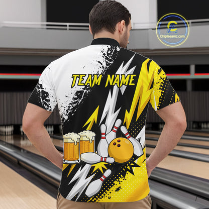 Custom Yellow Beer Bowling Jersey for Men Bowling Team Shirts Bowling League Polo & 1/4 Zip HNT505