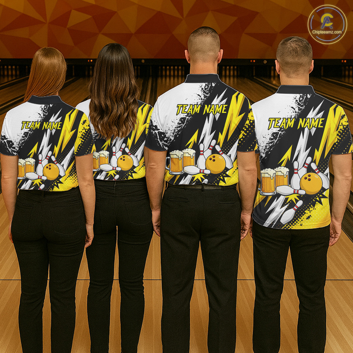 Custom Yellow Beer Bowling Jersey for Women Bowling Team Shirts Bowling League Polo & 1/4 Zip HNT505