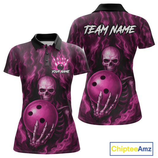 Pink Skull Bowling Shirts for Team Men Women Custom Bowling Jerseys for Bowlers MBL206