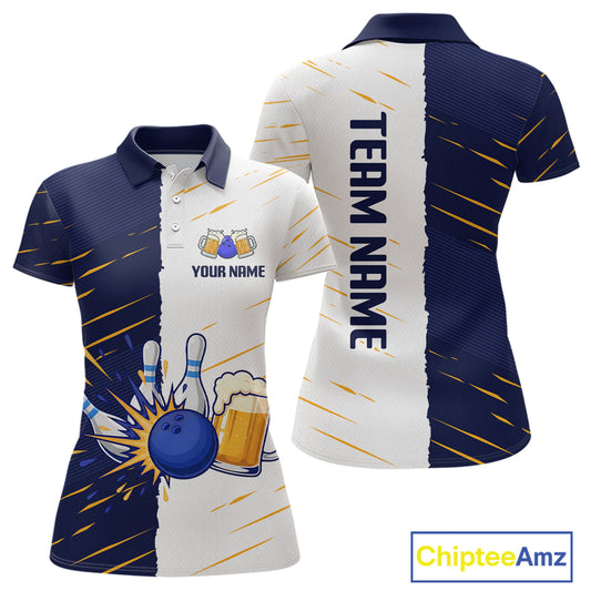 Beer Bowling Shirts Blue&White Beer Bowling Jersey for Team Women Men Bowl League MBL259