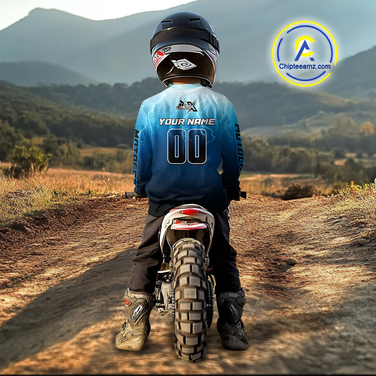 Dinosaur Motocross Jersey Blue Lightning Dirt Bike Shirts for Men Kid Women Racing Jersey XM412