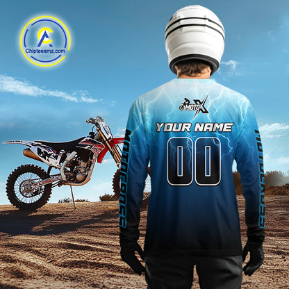 Dinosaur Motocross Jersey Blue Lightning Dirt Bike Shirts for Men Kid Women Racing Jersey XM412