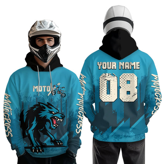 Blue Wolf Motocross Hoodie Custom for Adult Men Women Dirt Bike Racing Hoodie Shirt MH418