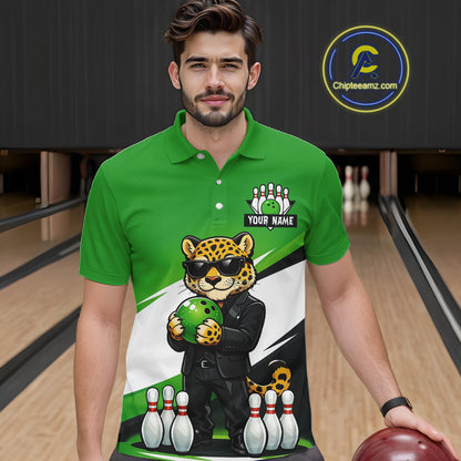 Custom Funny Leopard Bowling Jersey for Men Bowling Team Shirts Bowling League Polo & 1/4 Zip HNT497