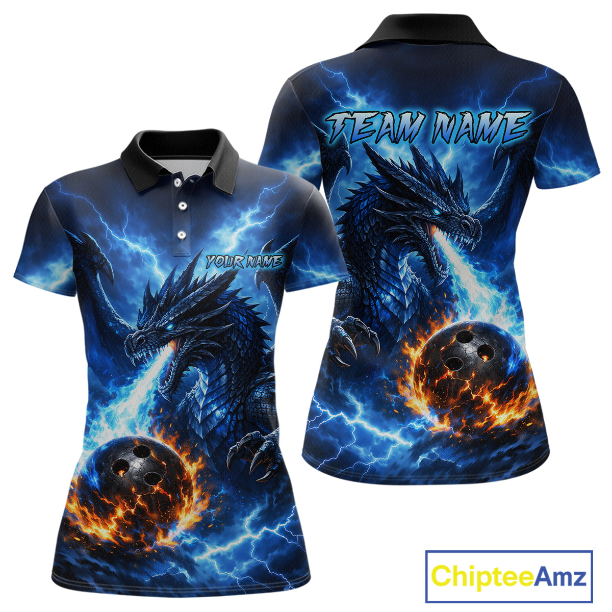 Custom Blue Thunder Dragon Bowling Jersey for Women Bowling Team Shirts Polo & 1/4 Zip HNT481