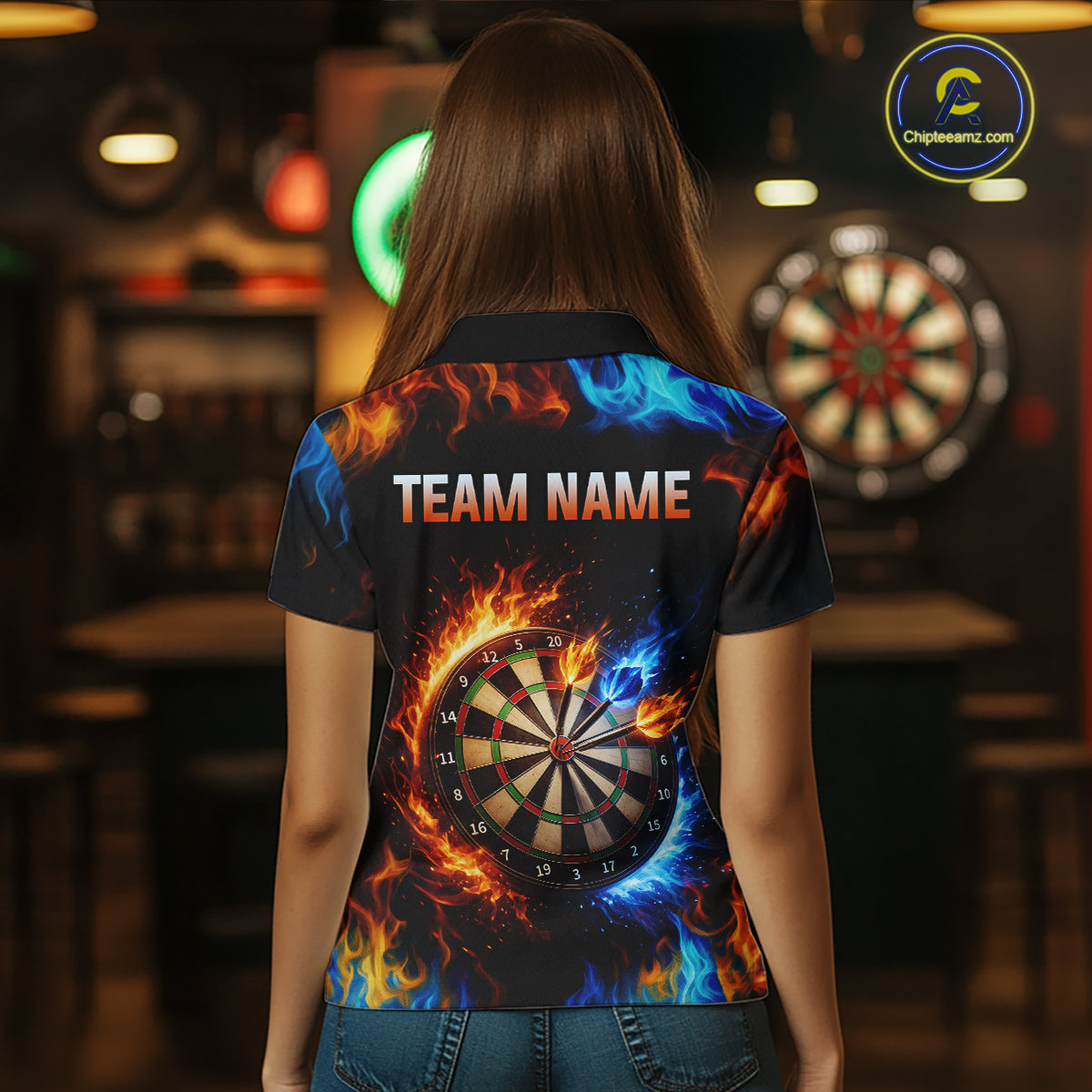 Custom Flame Darts Shirt for Women Darts Team Jerseys Dartboard Shirt Dart League NNT262