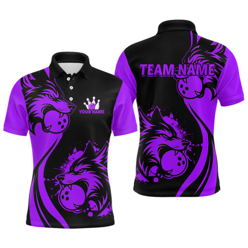 Purple Wolf Bowling Shirts for Team Men Women Custom Wolf Bowling Jerseys for Couples MBL197