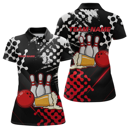 Red Beer Bowling Shirts for Team Women Men Beer Bowling Polo&1/4 Zip Bowl League MBL255