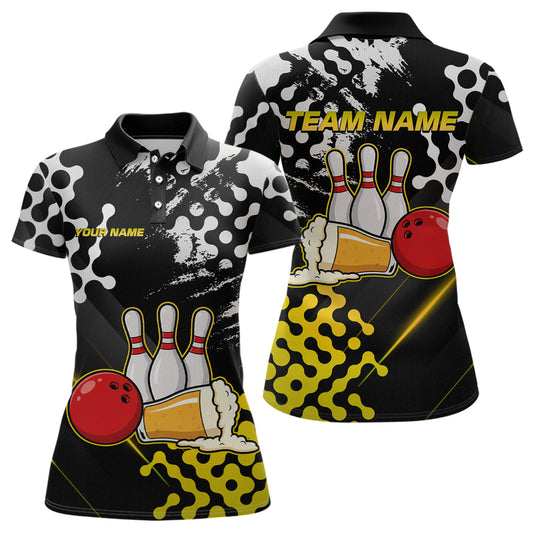 Yellow Beer Bowling Shirts for Team Women Men Beer Bowling Polo&1/4 Zip Bowl League MBL255