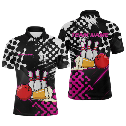 Pink Beer Bowling Shirts for Team Women Men Beer Bowling Polo&1/4 Zip Bowl League MBL255