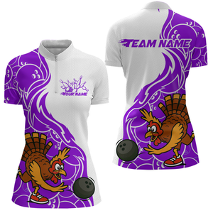 Custom Purple Turkey Bowling Shirts for Women Men Team Bowling Jerseys Thanksgiving MBL181