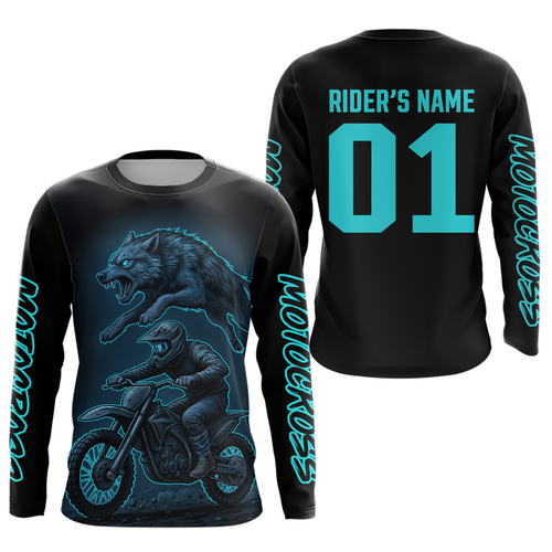 Custom Wolf Motocross Jersey Blue Dirt Bike Shirts for Men Kid Women Riding Jersey XM399