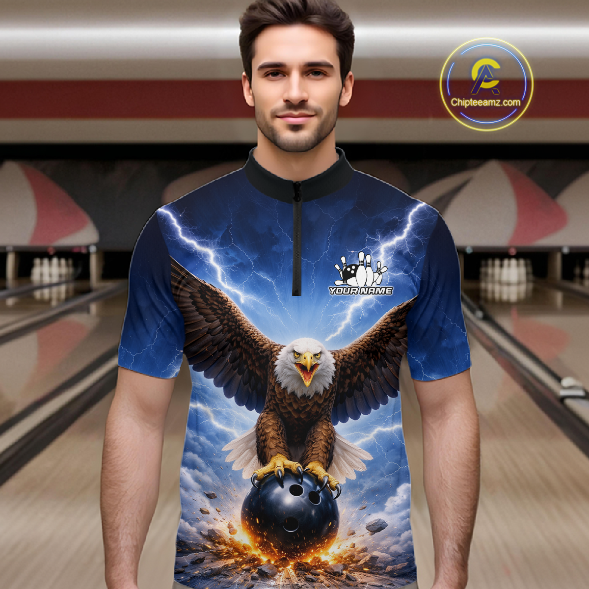 Personalized Thunder Lightning Eagle Bowling Jersey for Men Bowling Team Shirts Bowling League HNT484