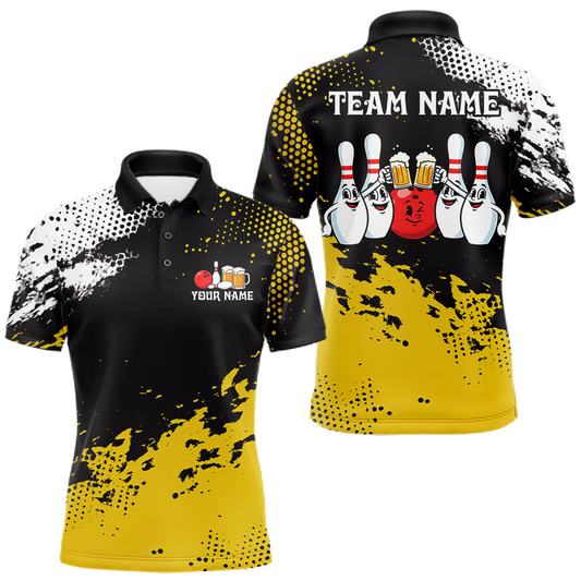Yellow Funny Beer Bowling Shirts for Team Women Men Bowling Polo&1/4 Zip Bowl League MBL254