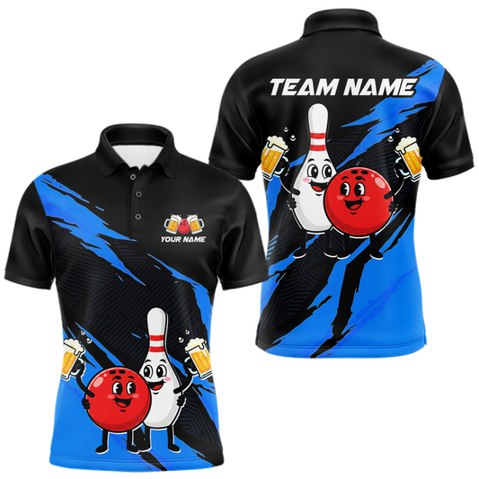 Blue Funny Beer Bowling Shirts Beer Bowling Jersey Team Women Men Bowl League MBL258
