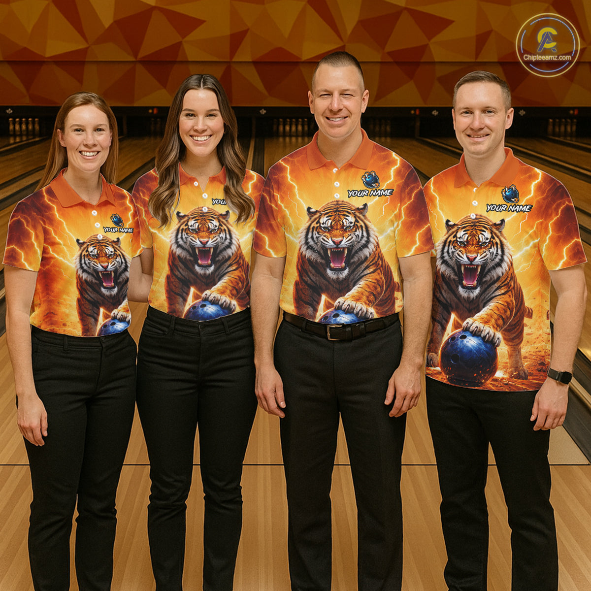 Custom Thunder Tiger Bowling Jersey for Men Bowling Team Shirts Bowling League Polo & 1/4 Zip HNT483
