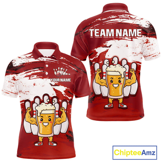 Red Funny Beer Bowling Shirts for Women Men Team Bowling Polo&1/4 Zip Bowl League MBL253