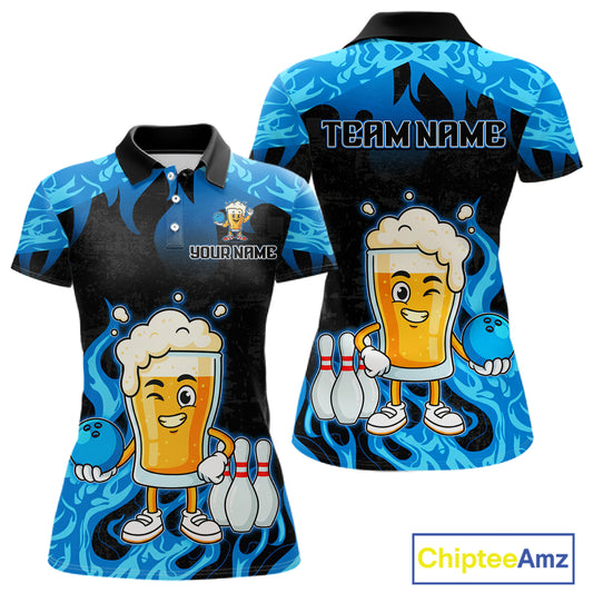 Blue Flaming Beer Bowling Shirts Beer Bowling Jersey for Team Women Men Bowler MBL262