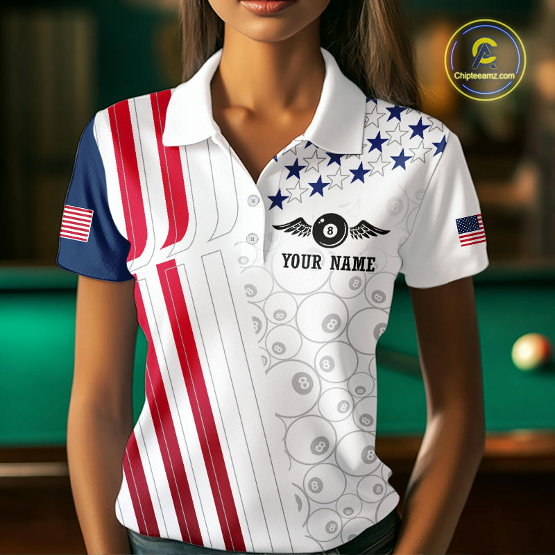Custom American Flag 8 Ball Billiard Shirts for Women Billiard Team Jerseys Billiard League NNT273