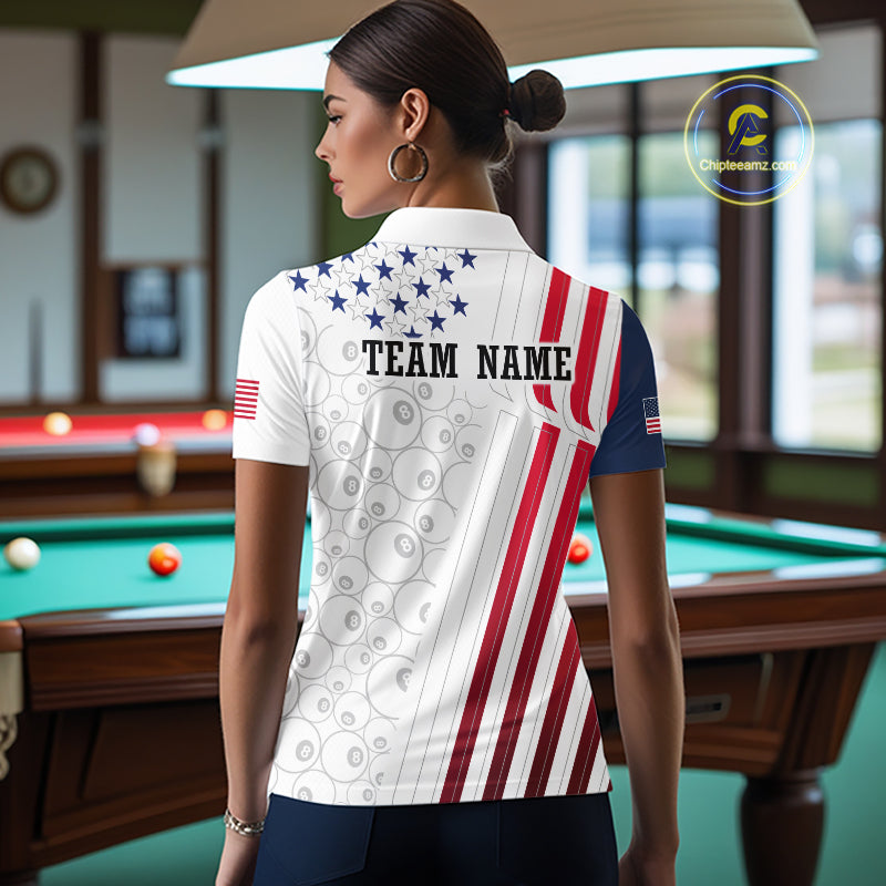 Custom American Flag 8 Ball Billiard Shirts for Women Billiard Team Jerseys Billiard League NNT273