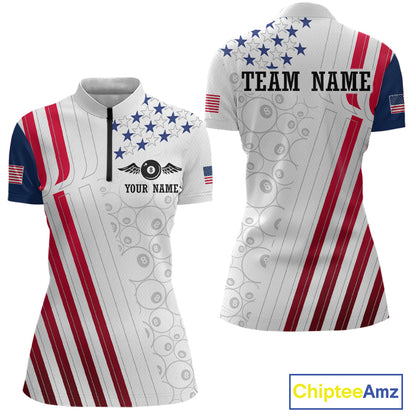 Custom American Flag 8 Ball Billiard Shirts for Women Billiard Team Jerseys Billiard League NNT273