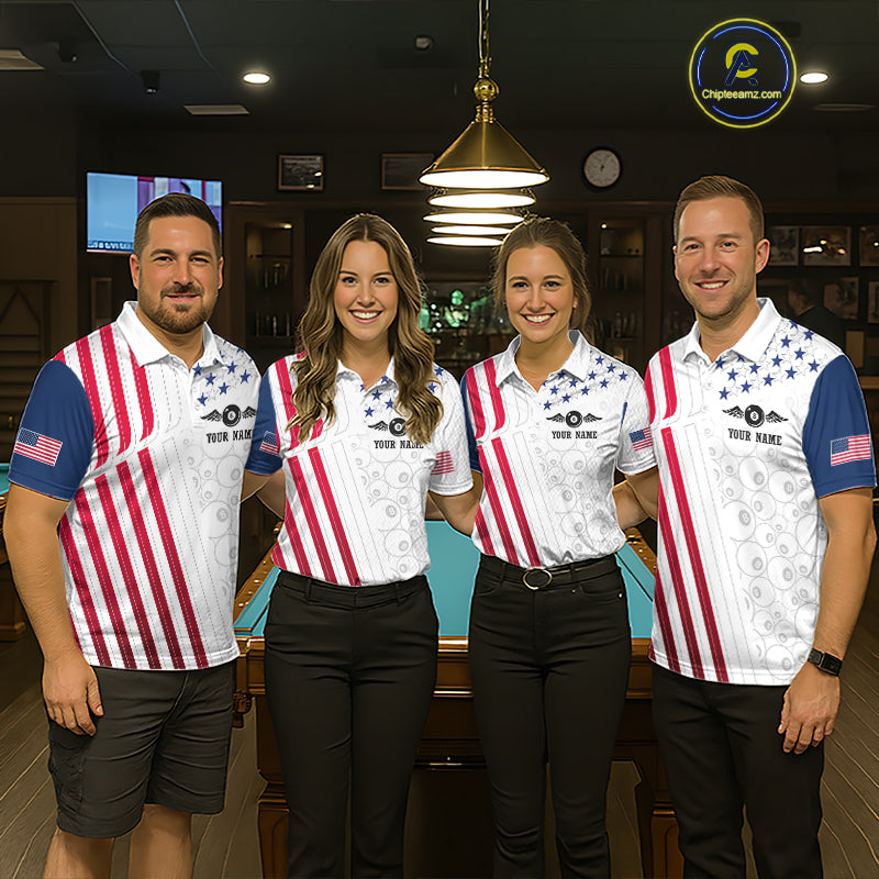 Custom American Flag 8 Ball Billiard Shirts for Women Billiard Team Jerseys Billiard League NNT273