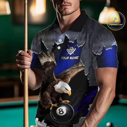 Custom Cracked Eagle 8 Ball Billiard Shirts for Men Billiard Team Jerseys Billiard League NNT278