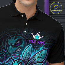Load image into Gallery viewer, Black polo shirt with colorful graphic design and 'Your Name' text, brand logo visible.