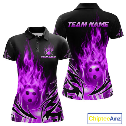 Custom Purple Flame Bowling Jersey for Women Bowling Team Shirts Bowling League HNT469
