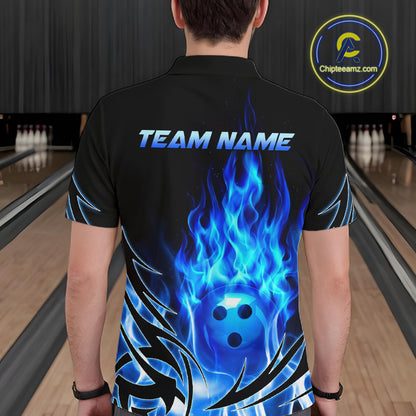 Custom Blue Flame Bowling Jersey for Men Bowling Team Shirts Bowling League HNT469