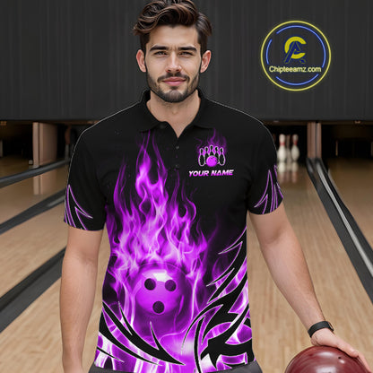 Custom Purple Flame Bowling Jersey for Men Bowling Team Shirts Bowling League HNT469