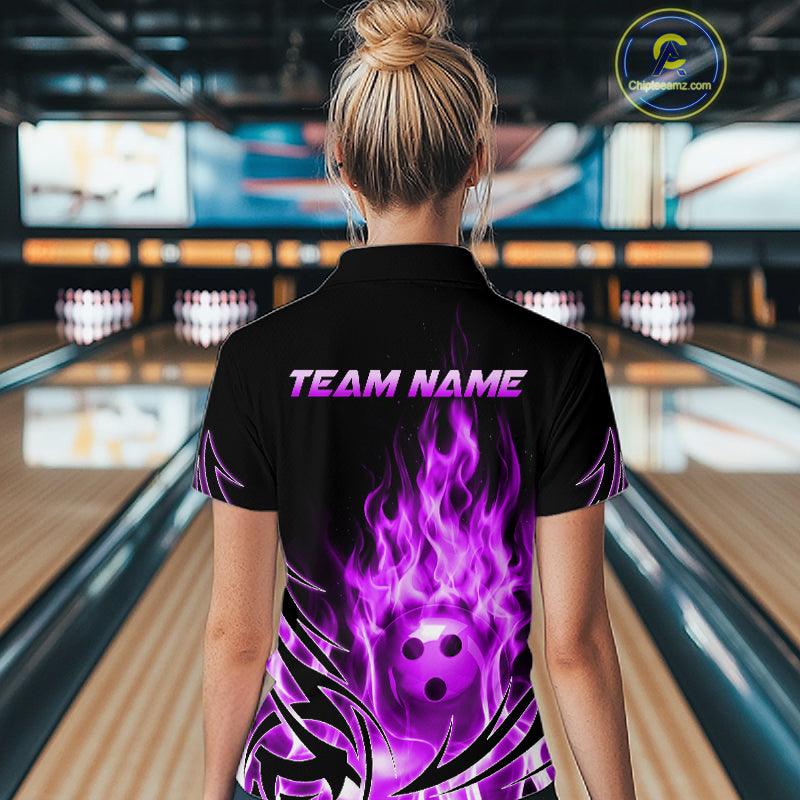 Custom Purple Flame Bowling Jersey for Women Bowling Team Shirts Bowling League HNT469