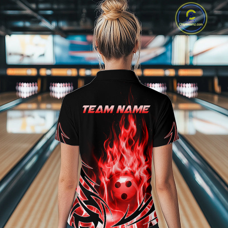 Custom Red Flame Bowling Jersey for Women Bowling Team Shirts Bowling League HNT469