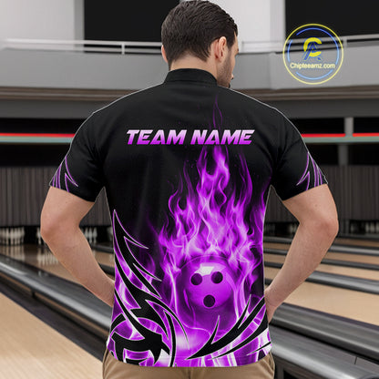 Custom Purple Flame Bowling Jersey for Men Bowling Team Shirts Bowling League HNT469