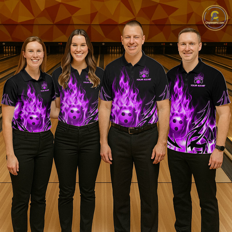 Custom Purple Flame Bowling Jersey for Women Bowling Team Shirts Bowling League HNT469