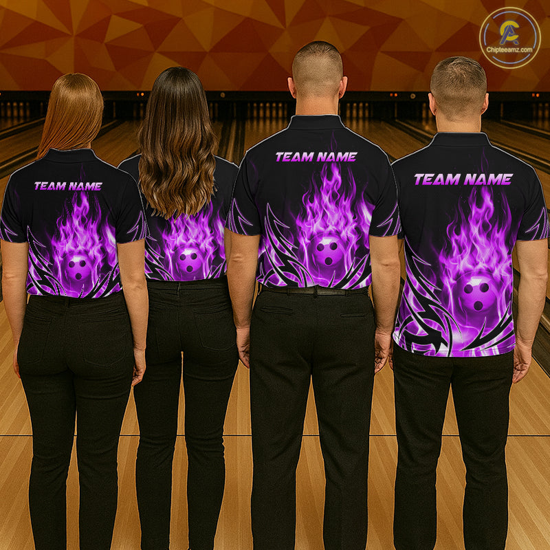 Custom Purple Flame Bowling Jersey for Women Bowling Team Shirts Bowling League HNT469