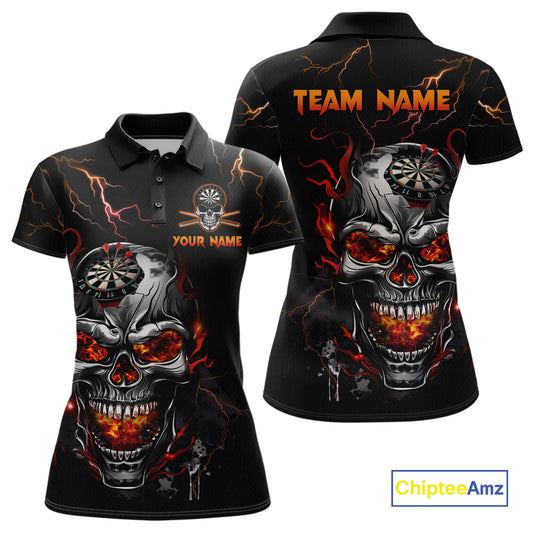 Custom Thunder Skull Darts Board Dart Shirts for Women Darts Team Jerseys Polo & 1/4 Zip NNT134